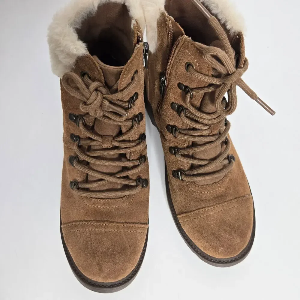 UGG Big Kid Azell Hiker Weather Boots Brown Suede Side Zip Chestnut 6
